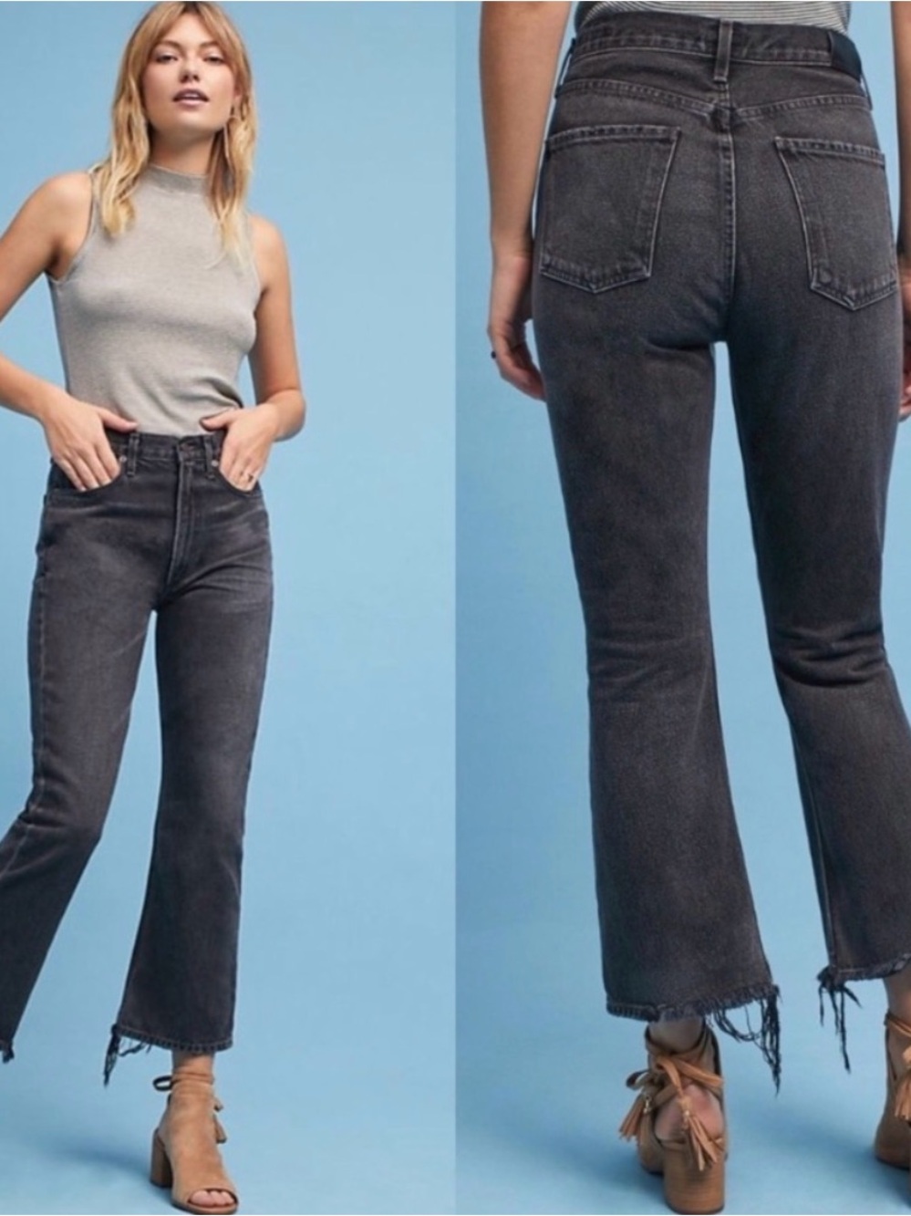 Citizens of Humanity Estella High Rise Flare Jeans Black Moon Distressed Size 28